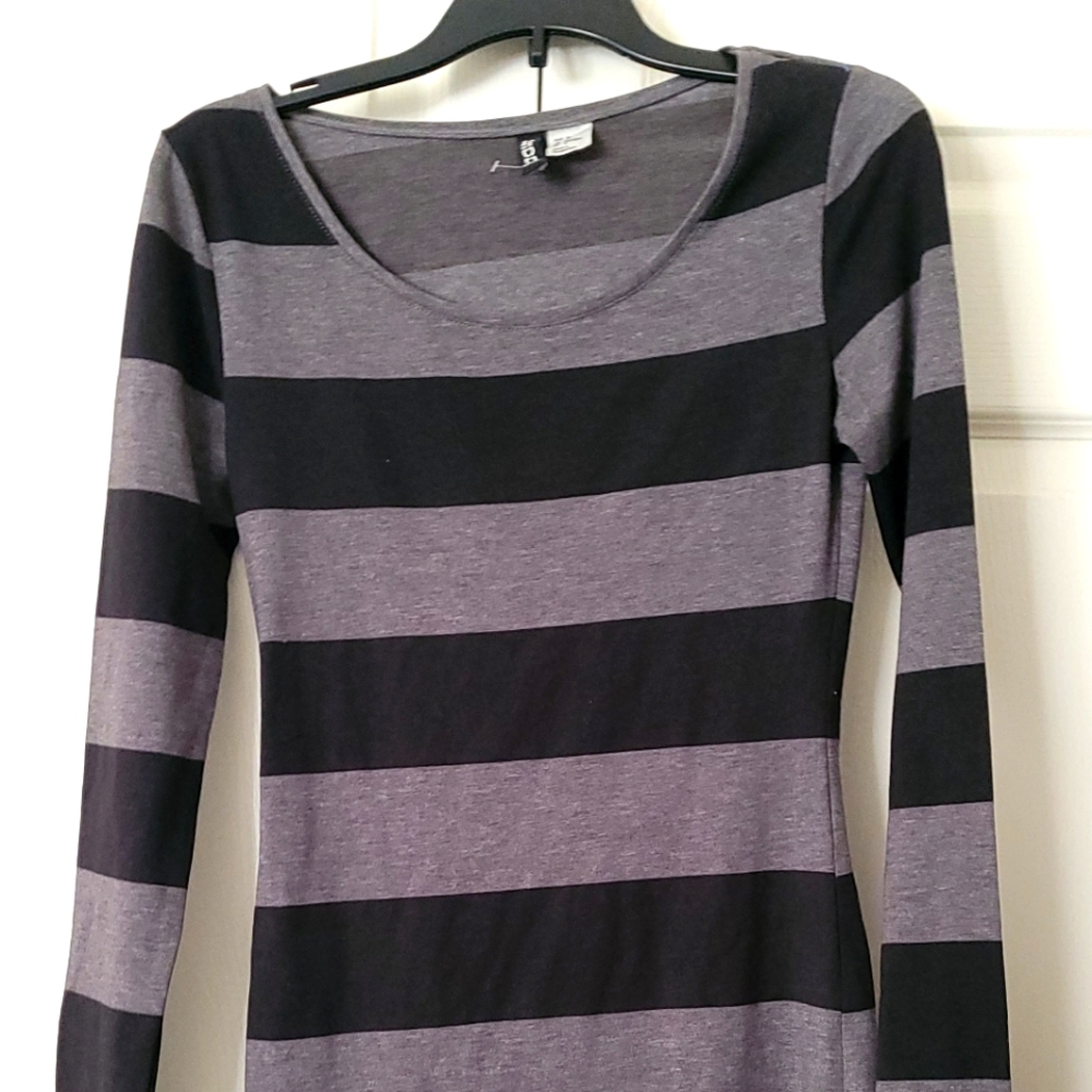 Grey and Black Stripped Pattern Dress.